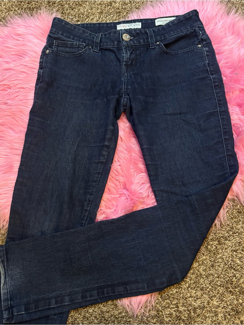 Y2K GUESS Sarah Fit Women’s Size 27 Medium Rise Skinny Jeans Dark Wash Rhineston